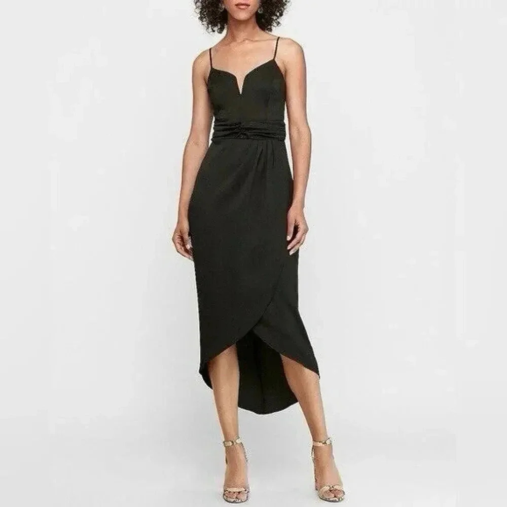 Express V-Wire Satin Hi-Lo Maxi Dress Black Size XS Small (see Notes) NWOT